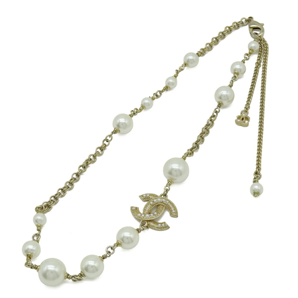 CHANEL Coco Mark Faux Pearl Necklace Pendant GP Gold Ivory C21V - Picture 1 of 8